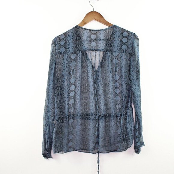 Rebecca Taylor Python Print Silk Chiffon Blouse‎ Blue 6 - Picture 9 of 9